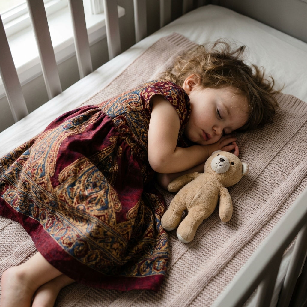 2 year old kid sleeping in pashmina dress