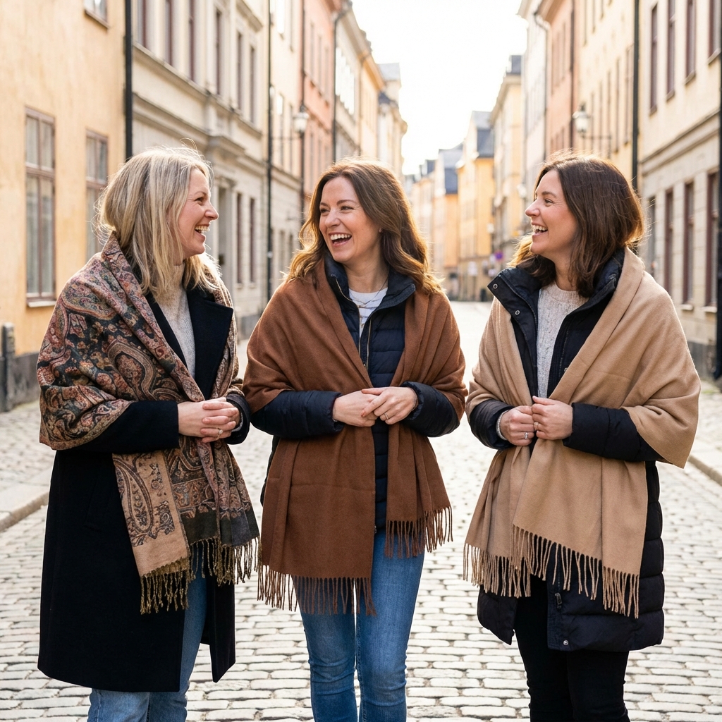 generate good looking European women with pashmina wear