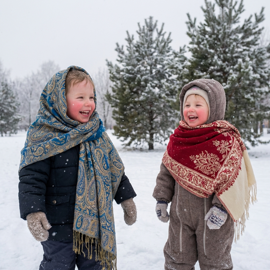 Cold winter may kids wearing pashmina